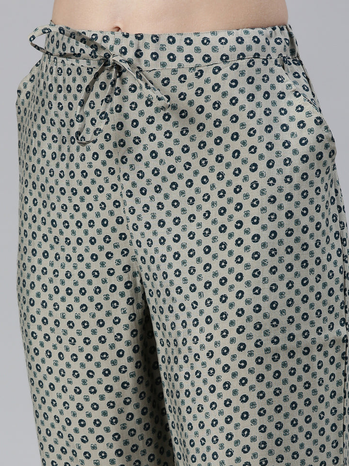 Neerus Green Regular Knee Length Printed Kurta Printed Trousers With Dupatta