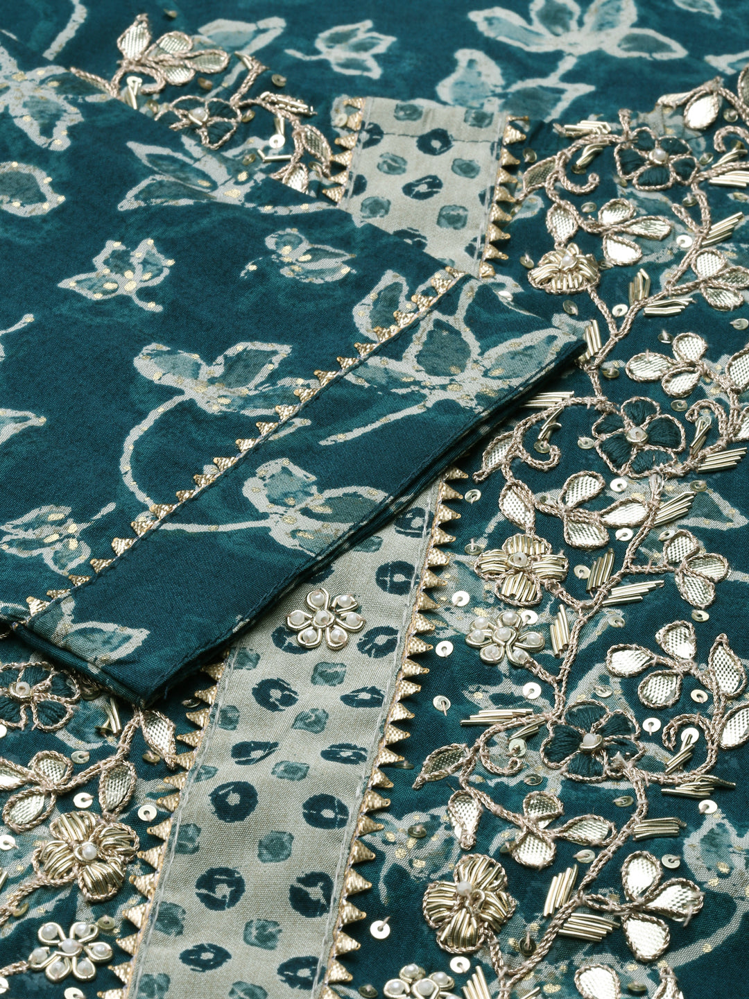 Neerus Green Regular Knee Length Printed Kurta Printed Trousers With Dupatta