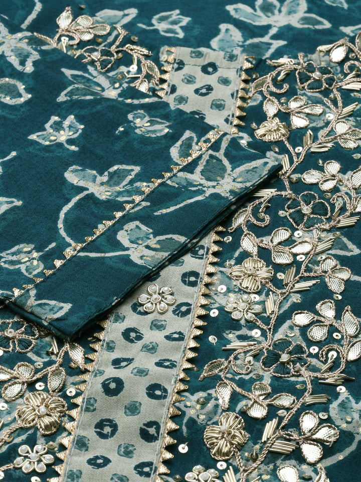 Neerus Green Regular Knee Length Printed Kurta Printed Trousers With Dupatta