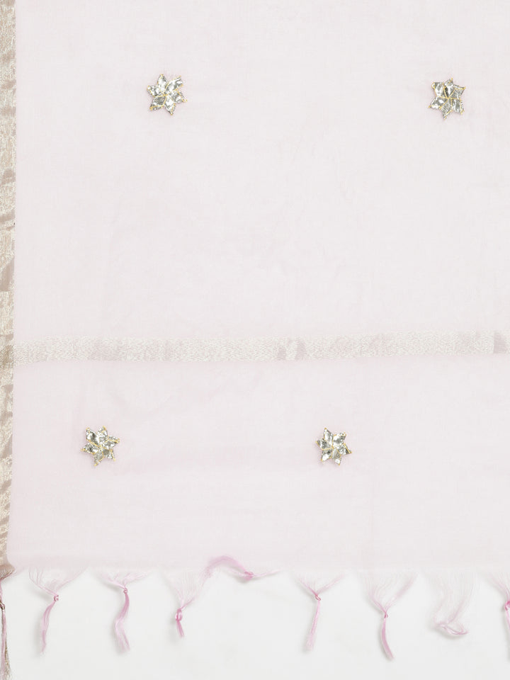 Neerus Pink Regular Calf Length Printed Kurta Solid Palazzos With Dupatta