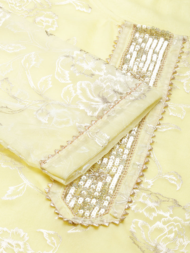 Neerus Yellow Regular Calf Length Printed Kurta Solid Palazzos With Dupatta