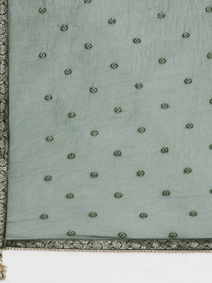Neerus Green Chanderi Cotton Printed Kurta Set - detail view 4