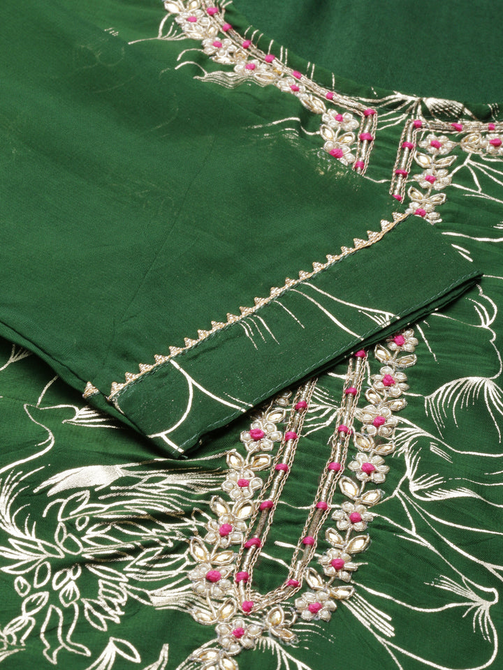Neerus Green Chanderi Cotton Printed Kurta Set - detail view 2
