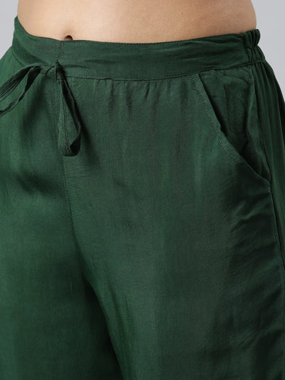 Neerus Green Regular Calf Length Printed Kurta Solid Trousers With Dupatta