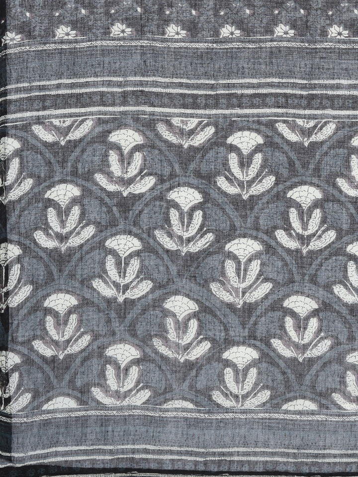 Neerus Grey cotton printed kurta sharara set with dupatta - detail view 4