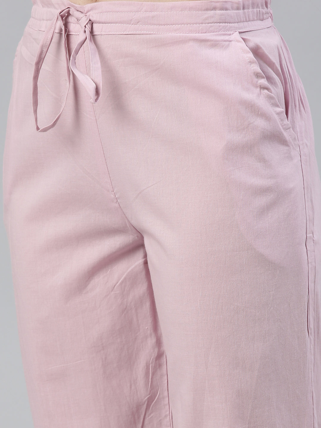 Neerus Pink solid straight kurta set with trouser and dupatta - detail view 3