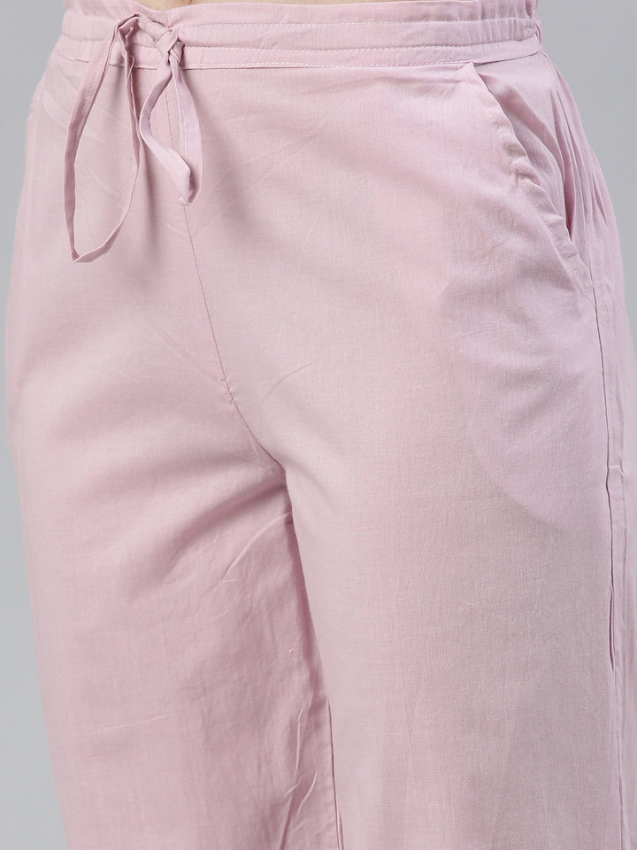 Neerus Pink solid straight kurta set with trouser and dupatta - detail view 3