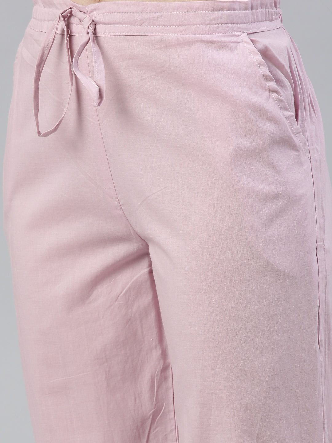 Neeru's Pink Regular Knee Length Solid Kurta Solid Trousers With Dupatta