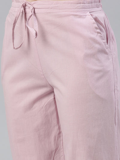 Neeru's Pink Regular Knee Length Solid Kurta Solid Trousers With Dupatta