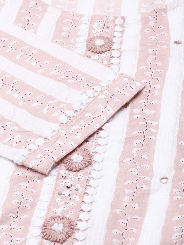 Neerus Pink solid straight kurta set with trouser and dupatta - detail view 2