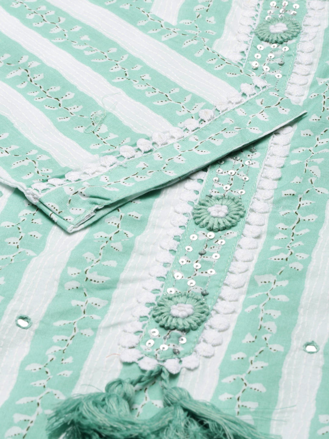 Neerus Sea Green Regular Knee Length Solid Kurta Solid Trousers With Dupatta