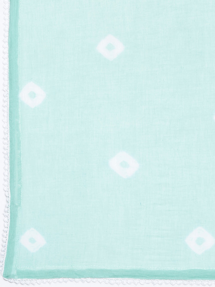 Neerus Sea Green Regular Knee Length Solid Kurta Solid Trousers With Dupatta