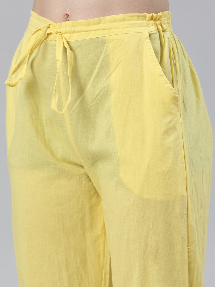 Neerus Yellow Regular Knee Length Solid Kurta Solid Trousers With Dupatta