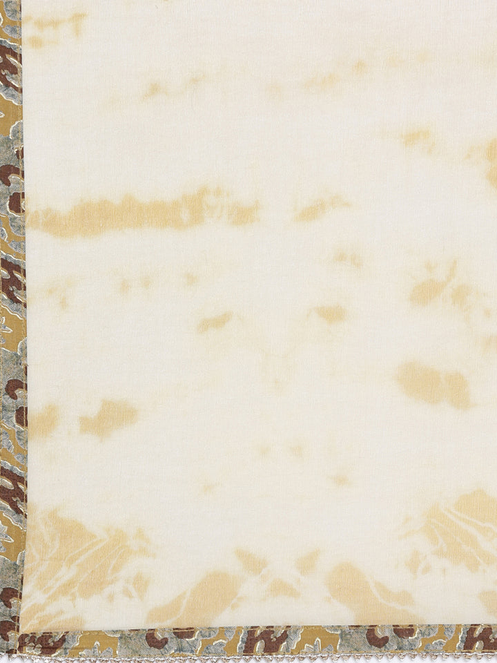 Neerus Yellow Viscose Rayon Printed Kurta Set with Sharara and Dupatta - detail view 4