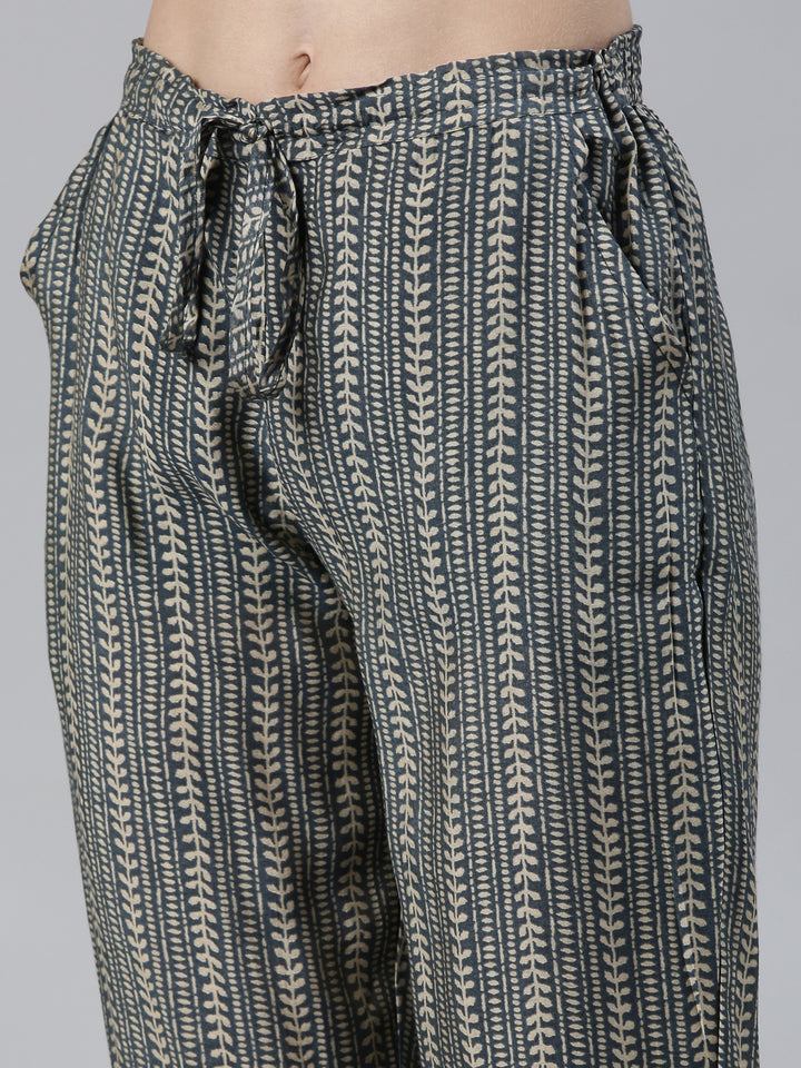 Neerus Grey Regular Knee Length Printed Kurta Printed Trousers With Dupatta