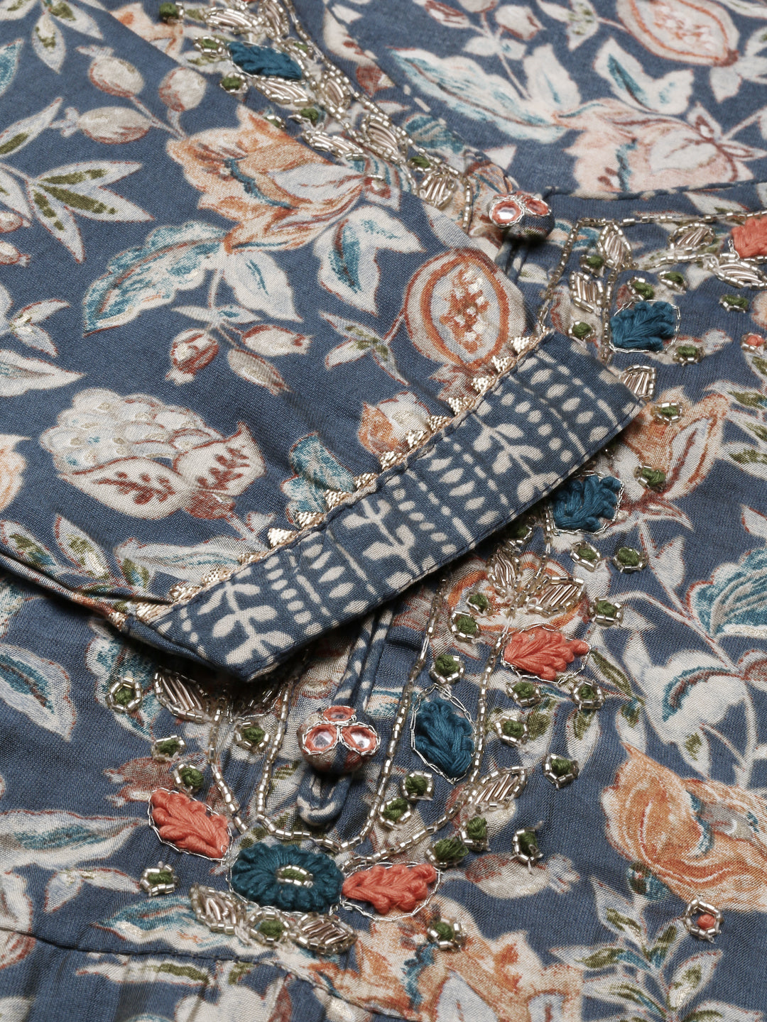 Neerus Grey Regular Knee Length Printed Kurta Printed Trousers With Dupatta