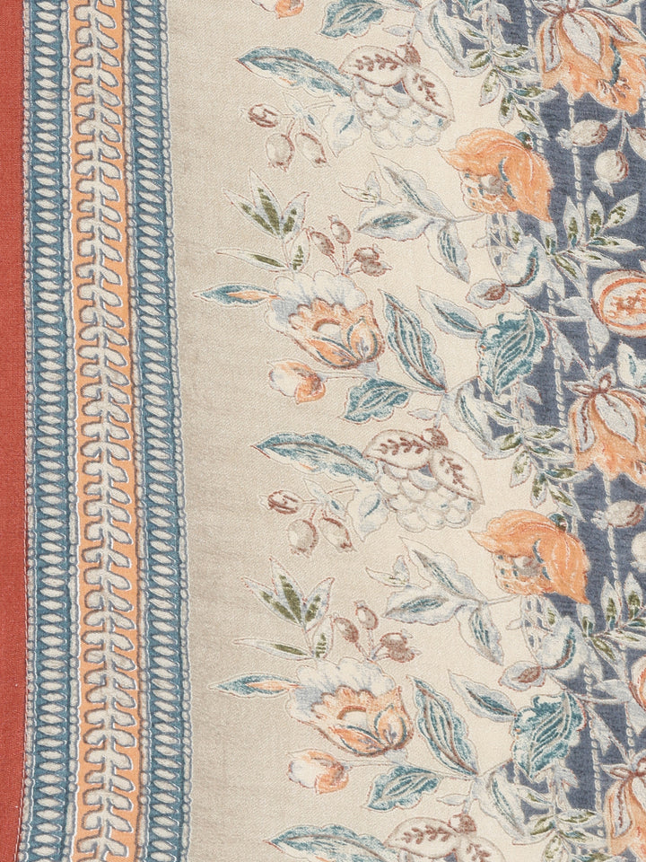 Neerus Grey Regular Knee Length Printed Kurta Printed Trousers With Dupatta