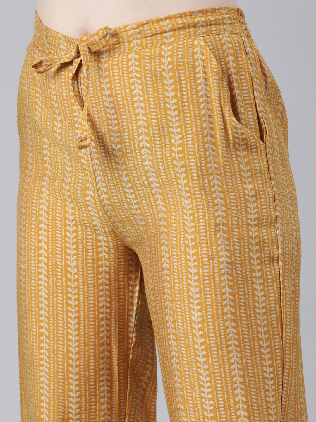 Neerus Yellow printed kurta set with trouser and dupatta - detail view 3