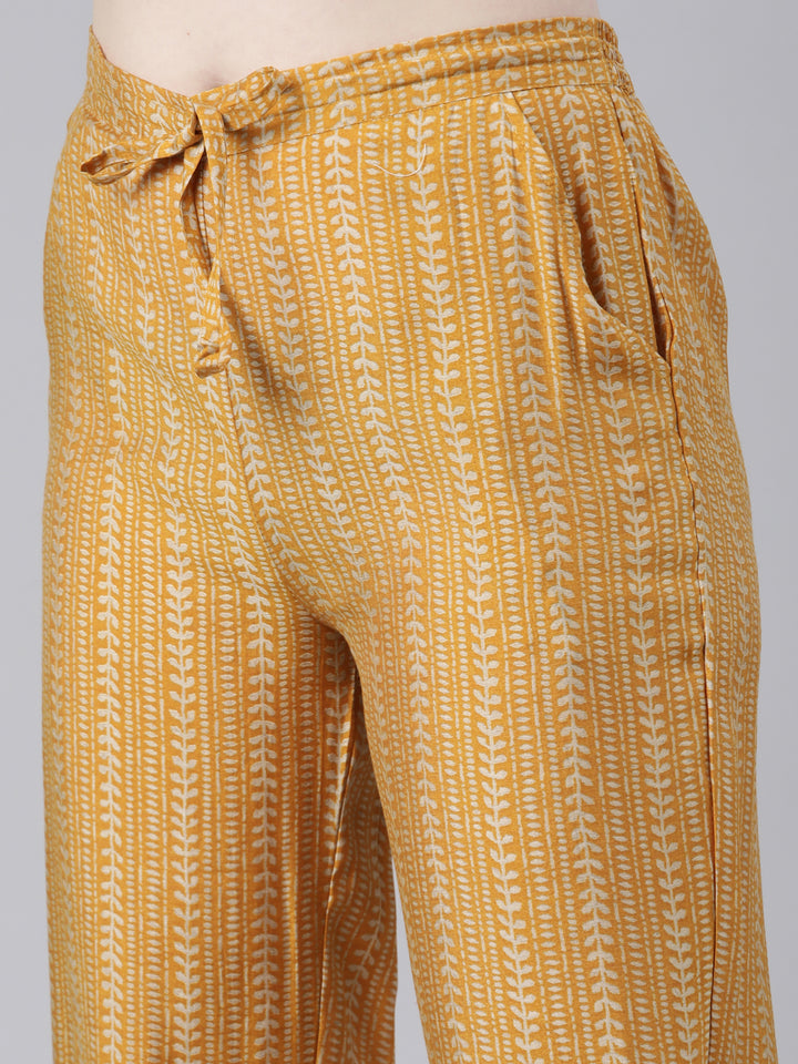 Neerus Yellow printed kurta set with trouser and dupatta - detail view 3