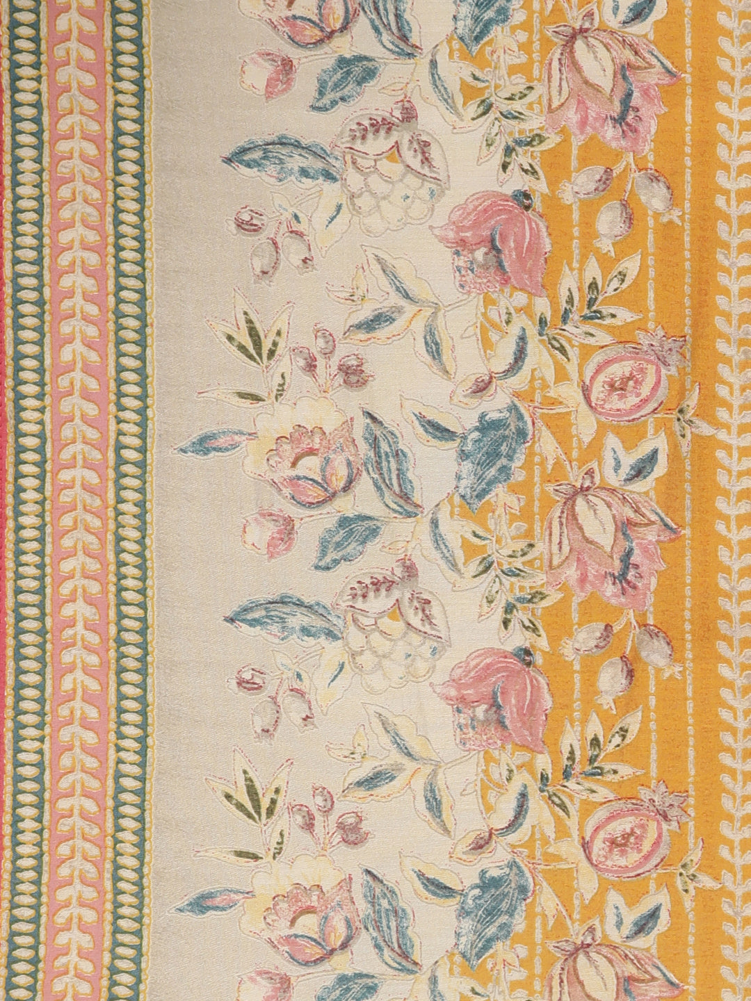 Neerus Yellow printed kurta set with trouser and dupatta - detail view 4