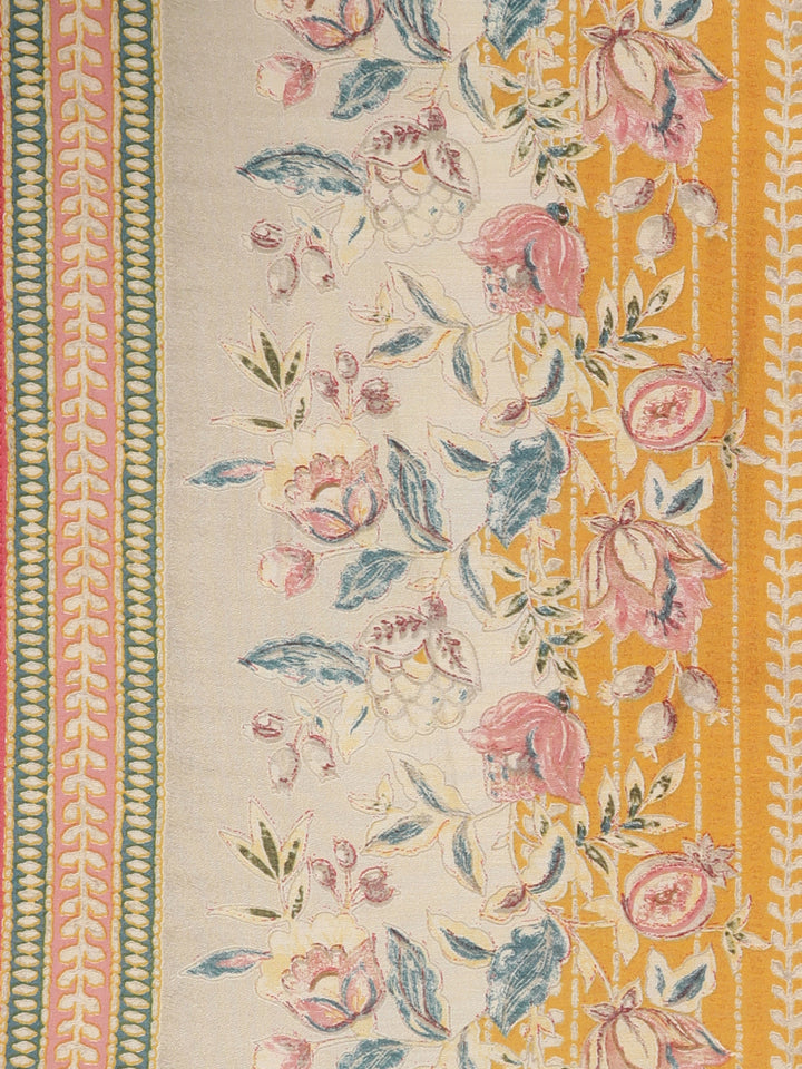 Neerus Yellow printed kurta set with trouser and dupatta - detail view 4