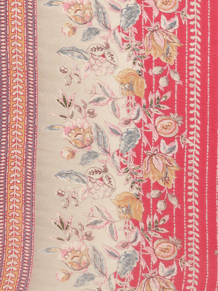 Neerus Red printed kurta set with trouser and dupatta - detail view 4