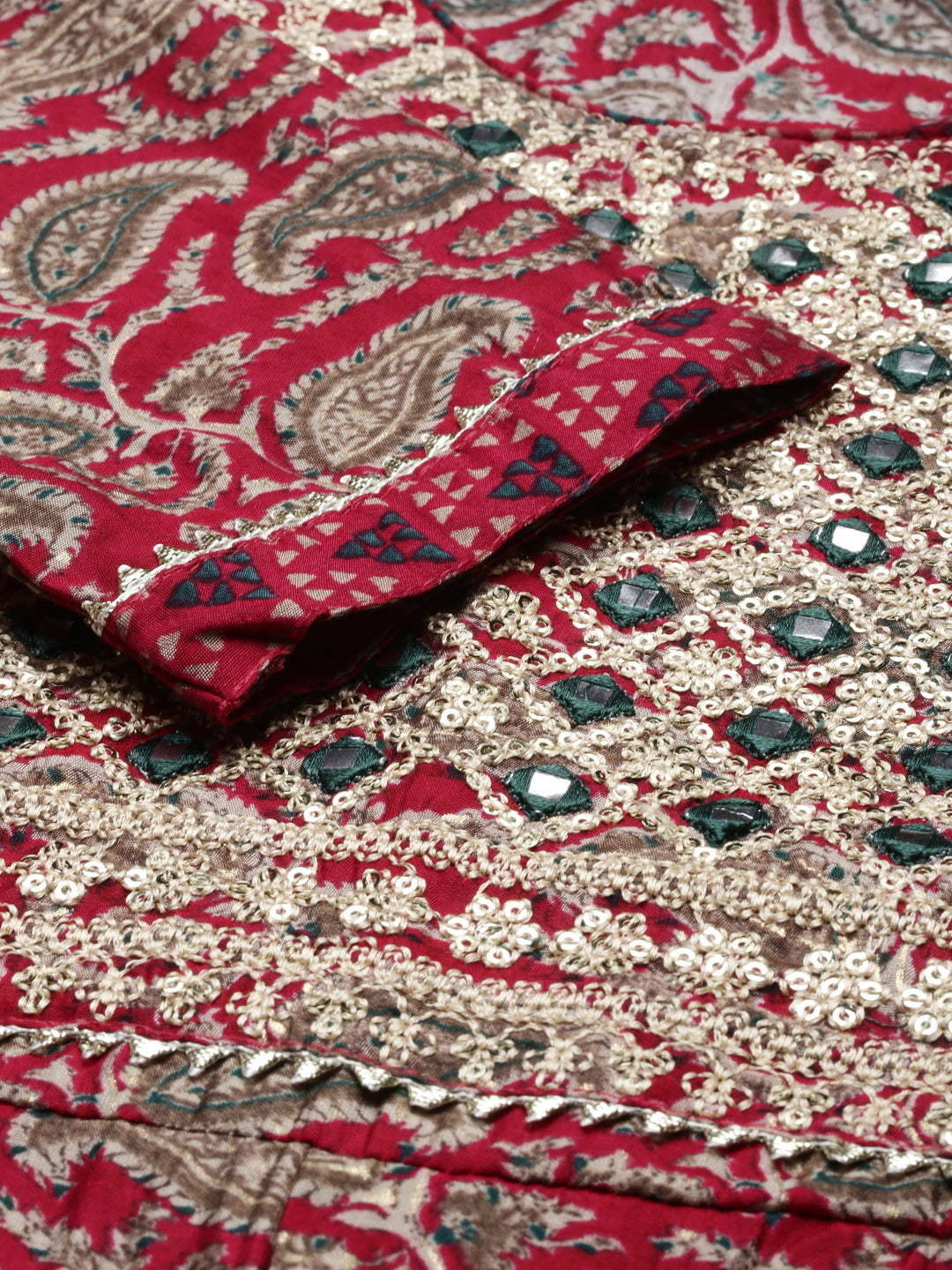 Neerus Magenta Regular Knee Length Printed Kurta Printed Trousers With Dupatta