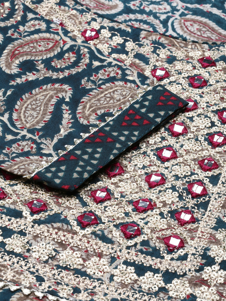 Neerus Green Regular Knee Length Printed Kurta Printed Trousers With Dupatta