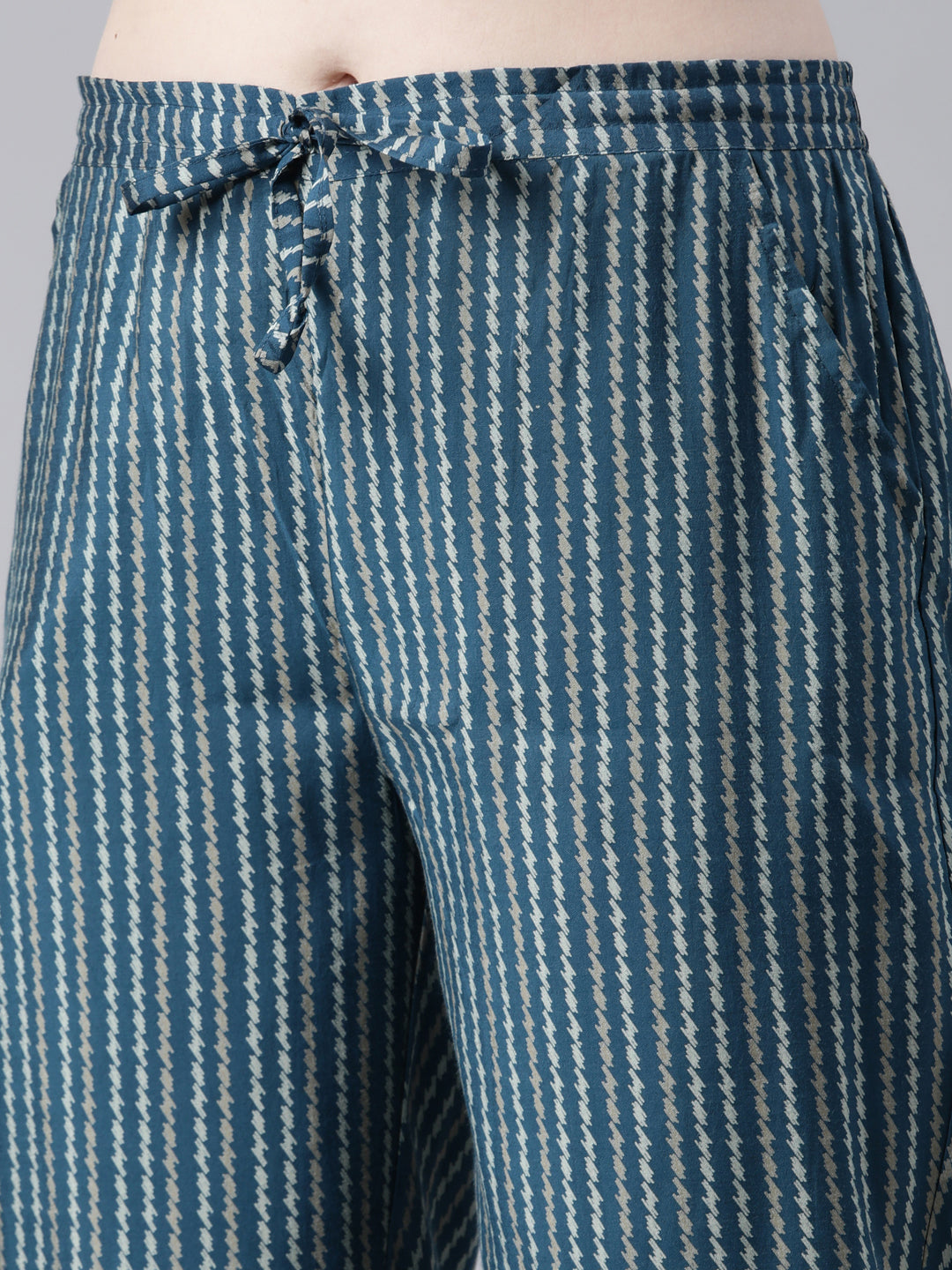 Neerus Blue Regular Calf Length Printed Kurta Printed Trousers With Dupatta