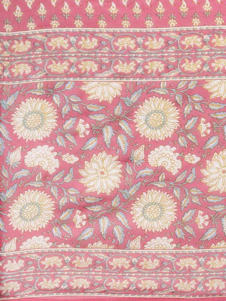Neerus Pink cotton printed kurta set with trouser and dupatta - detail view 4