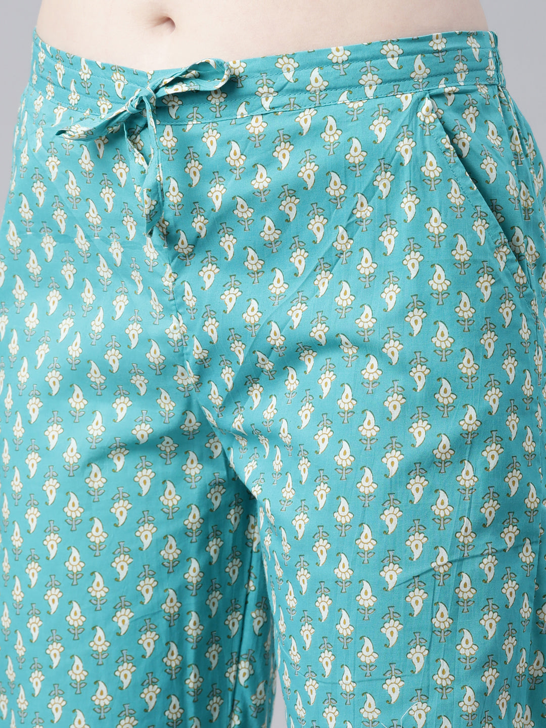 Neeru's Green Regular Knee Length Printed Kurta Printed Trousers With Dupatta