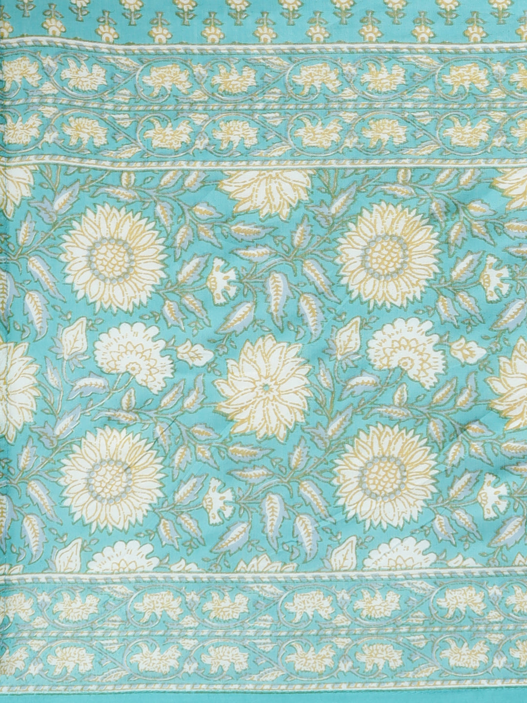 Neerus Green cotton printed kurta set with trouser and dupatta - detail view 4