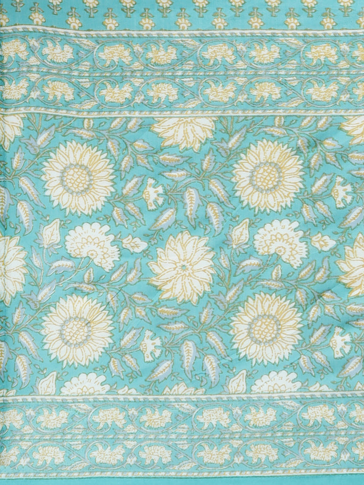 Neerus Green cotton printed kurta set with trouser and dupatta - detail view 4
