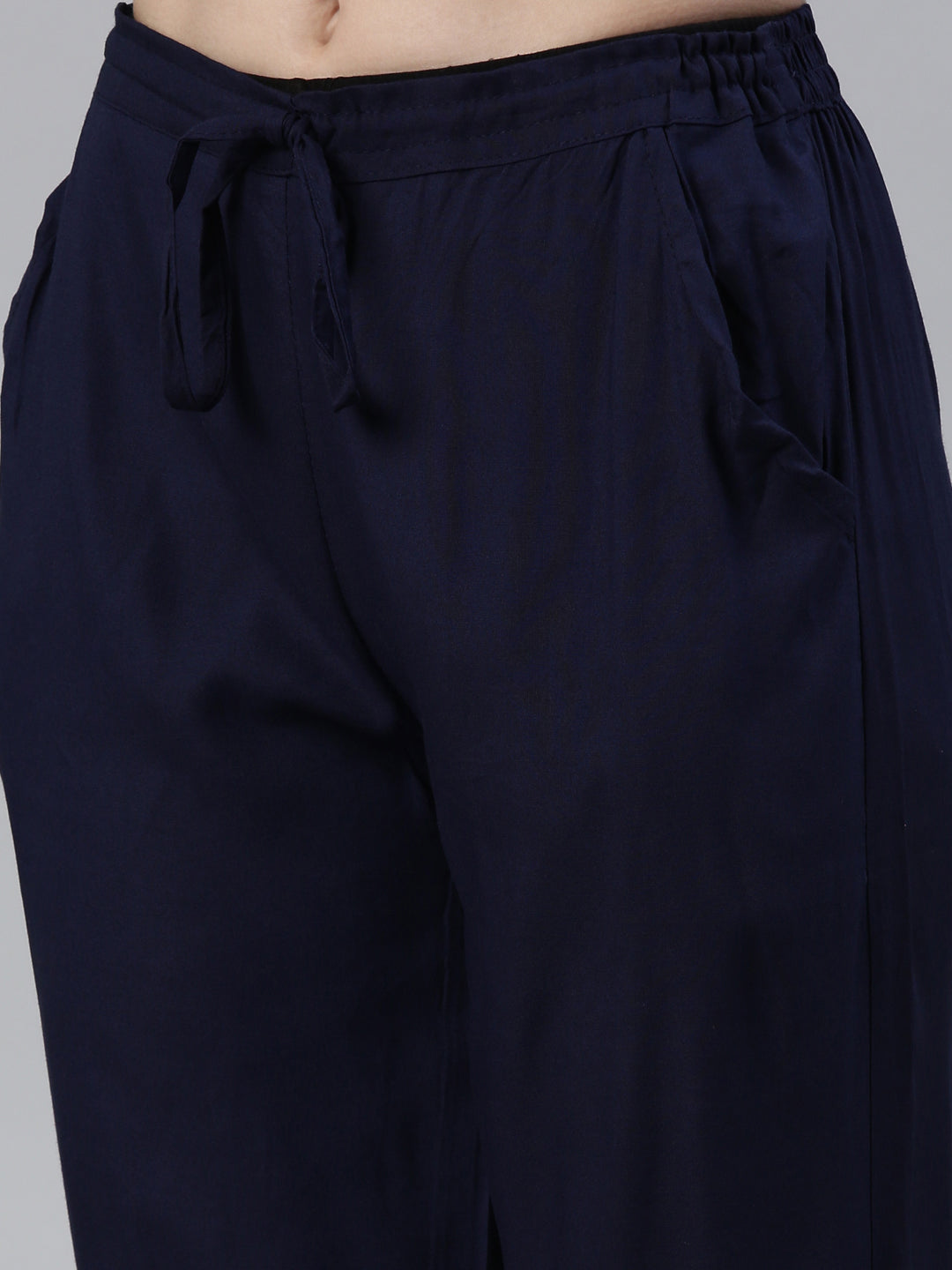 Neerus Red Regular Knee Length Printed Kurta Solid Trousers With Dupatta