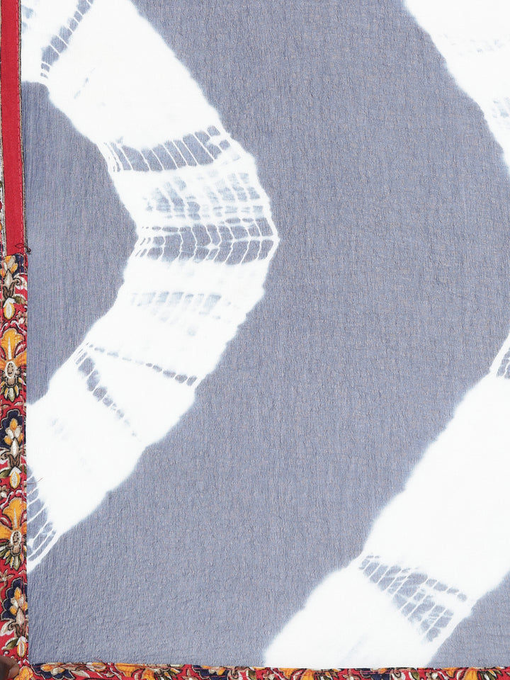 Neerus Red Regular Knee Length Printed Kurta Solid Trousers With Dupatta