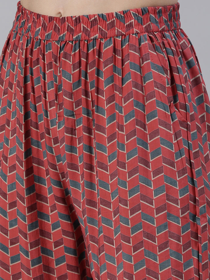 Neerus Pink Regular Calf Length Printed Kurta Printed Sharara With Dupatta