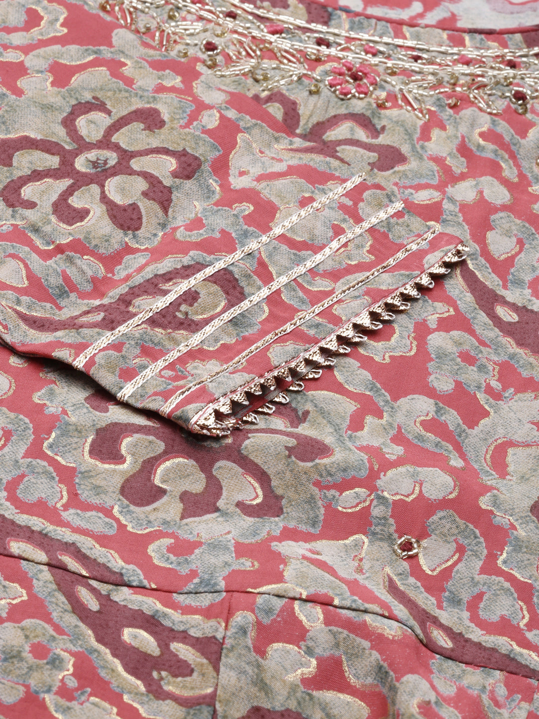 Neerus Pink Regular Calf Length Printed Kurta Printed Sharara With Dupatta