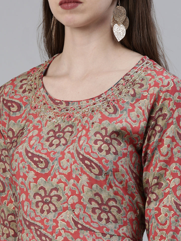 Neerus Pink Regular Calf Length Printed Kurta Printed Sharara With Dupatta