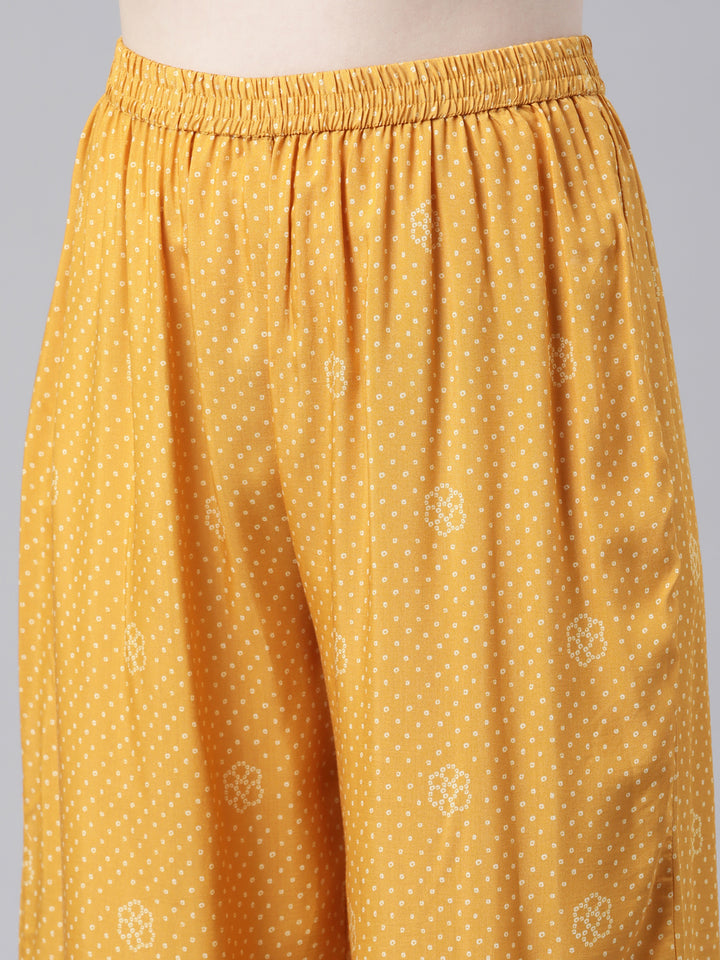 Neerus Mustard Regular Knee Length Printed Kurta Printed Palazzos With Dupatta