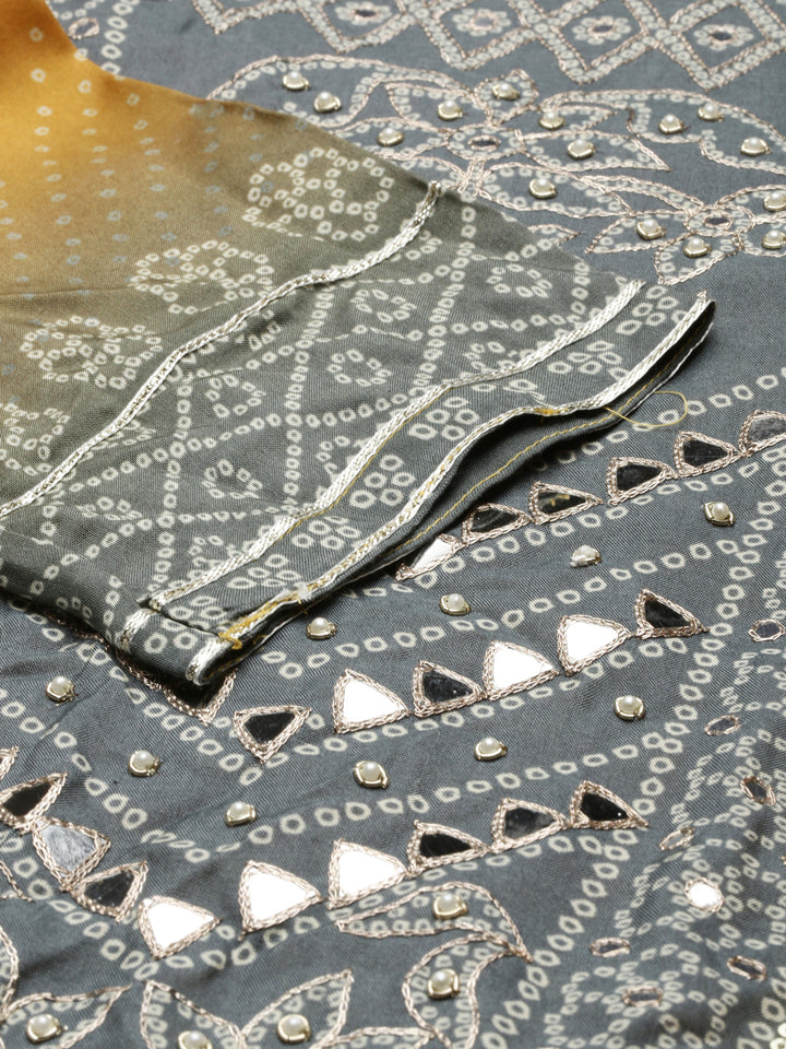 Neerus Mustard Regular Knee Length Printed Kurta Printed Palazzos With Dupatta