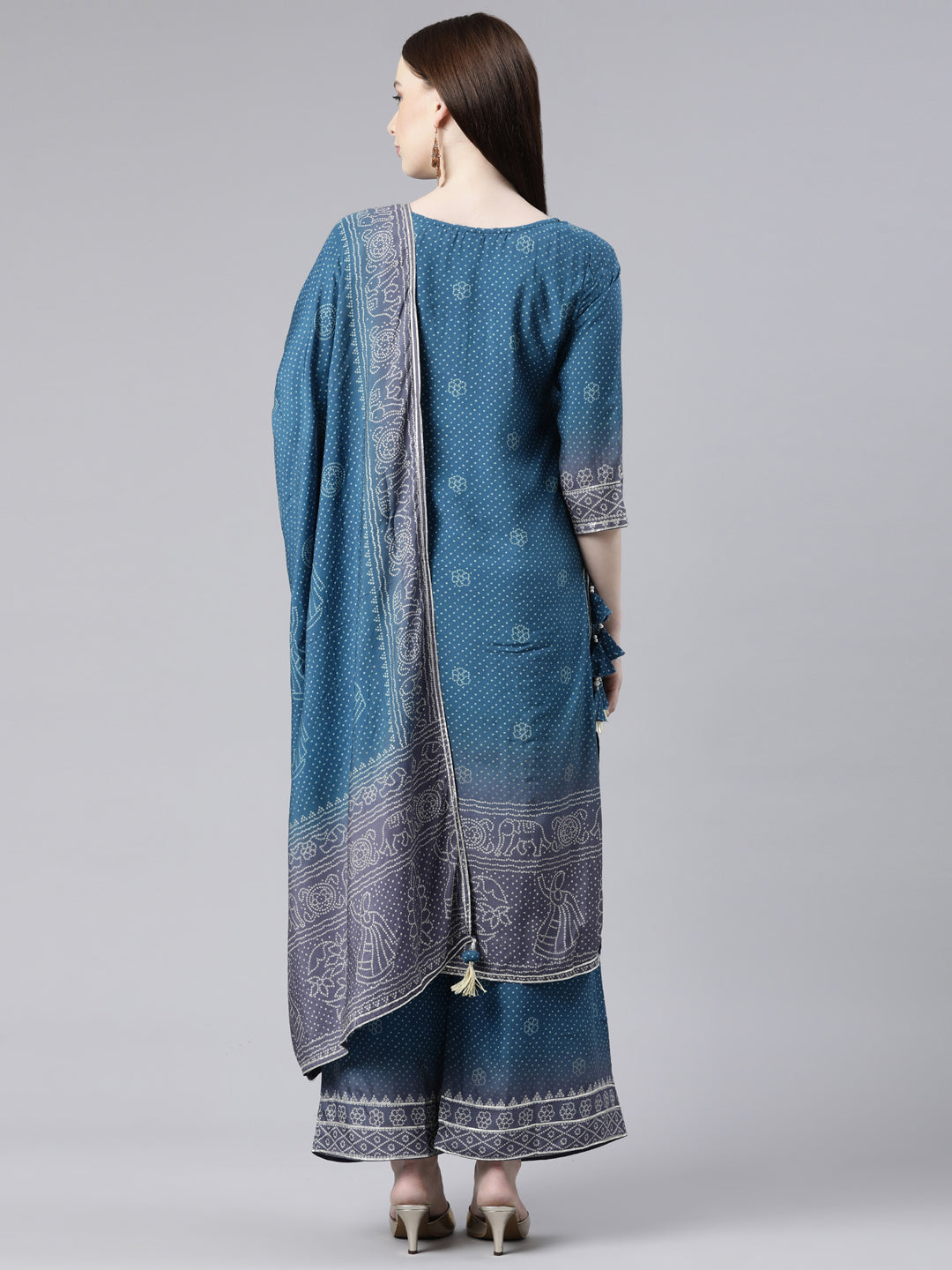 Neerus Green Regular Knee Length Printed Kurta Printed Palazzos With Dupatta