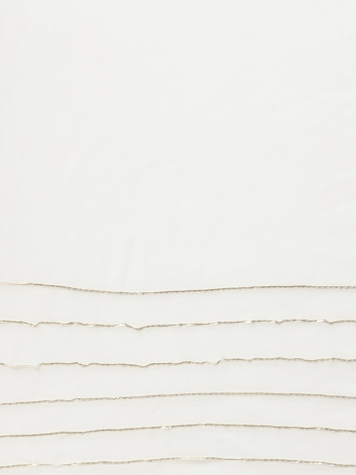 Neerus Cream Regular Knee Length Printed Kurta Solid Trousers With Dupatta