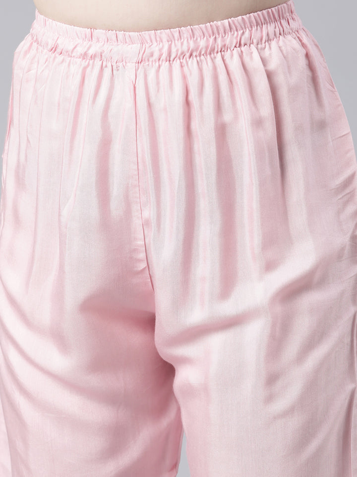 Neerus Orange printed kurta set with trouser and dupatta - detail view 3