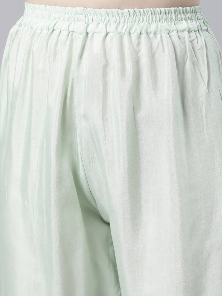 Neerus Green Regular Knee Length Printed Kurta Solid Trousers With Dupatta