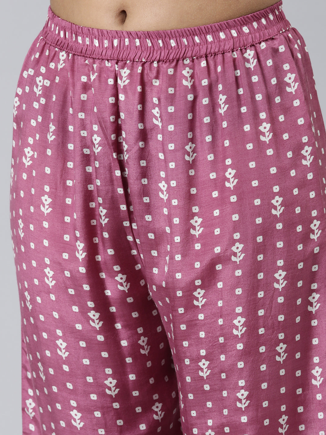 Neerus Purple viscose rayon printed kurta set with palazzo - detail view 3