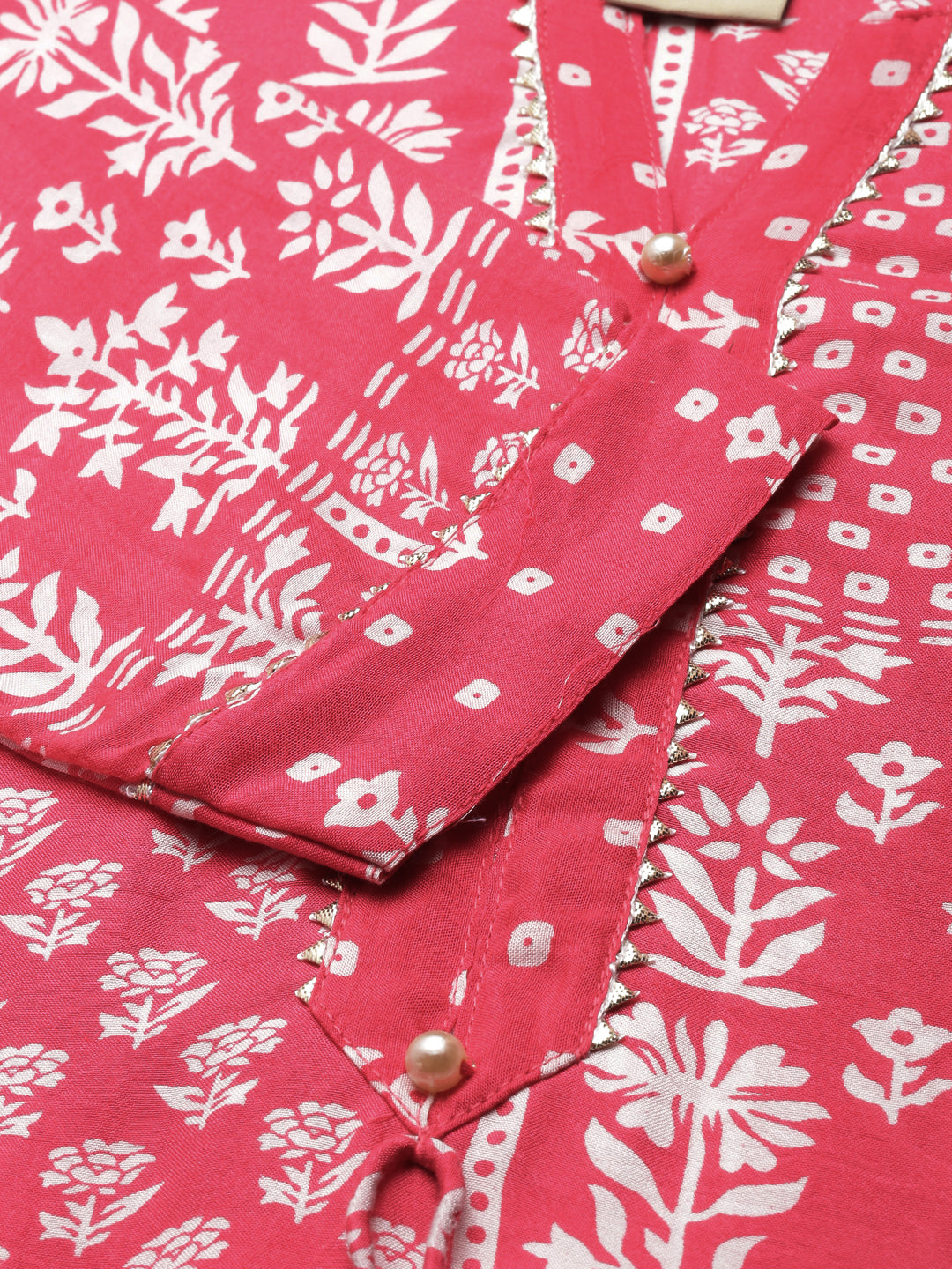 Neerus Pink viscose rayon printed kurta set - detail view 1