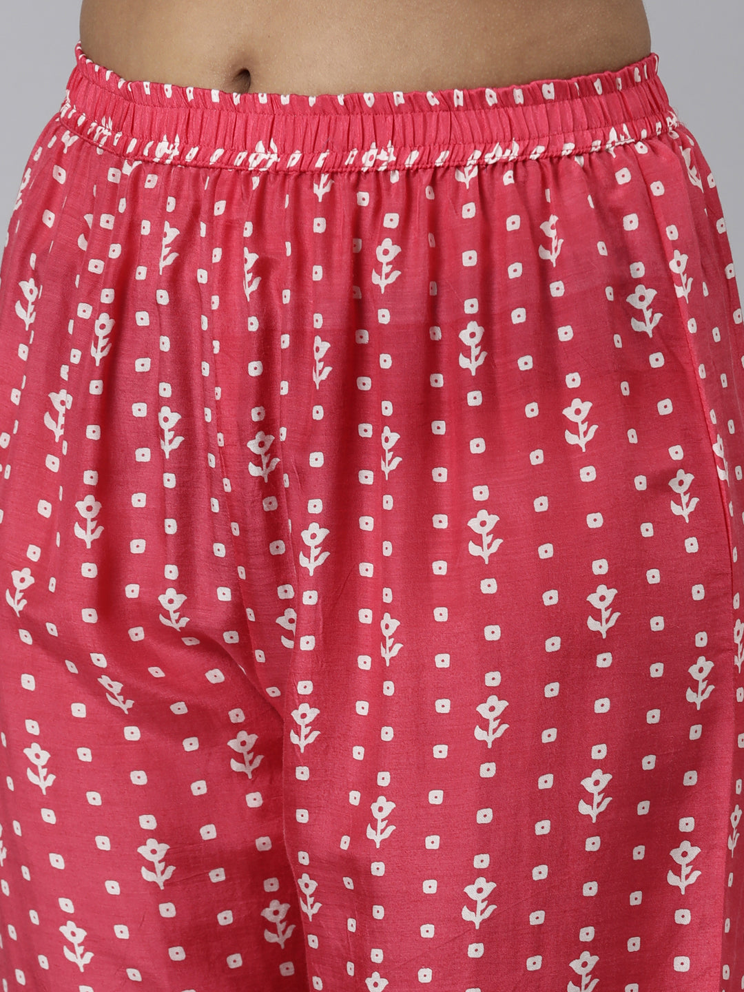 Neerus Pink viscose rayon printed kurta set - detail view 3
