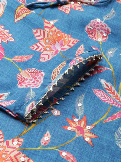 Neerus Blue Straight Printed Cotton Kurtas