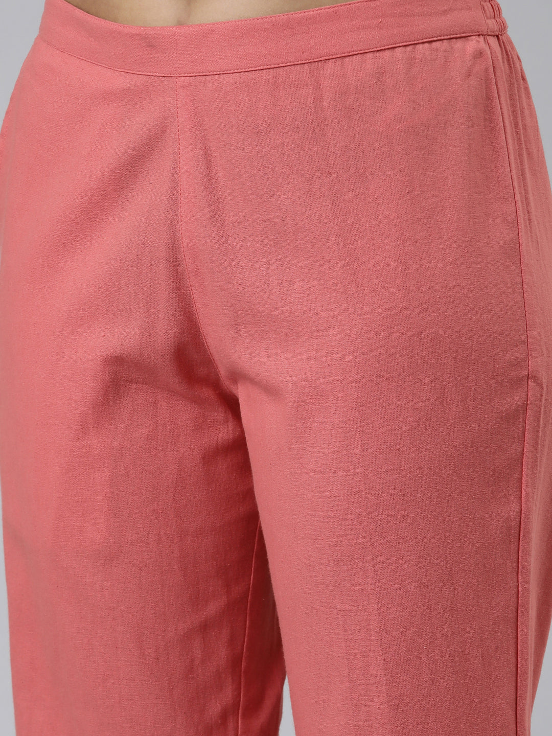 Neerus Coral Regular Calf Length Printed Kurta Solid Trousers