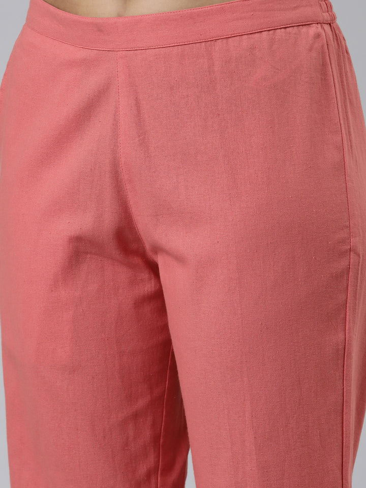 Neerus Coral Regular Calf Length Printed Kurta Solid Trousers